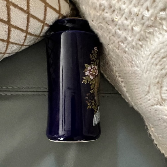 Vintage ASIAN CHINOISERIE Quail COBALT BLUE Botanical FINE VASE Made in Japan - Picture 4 of 11